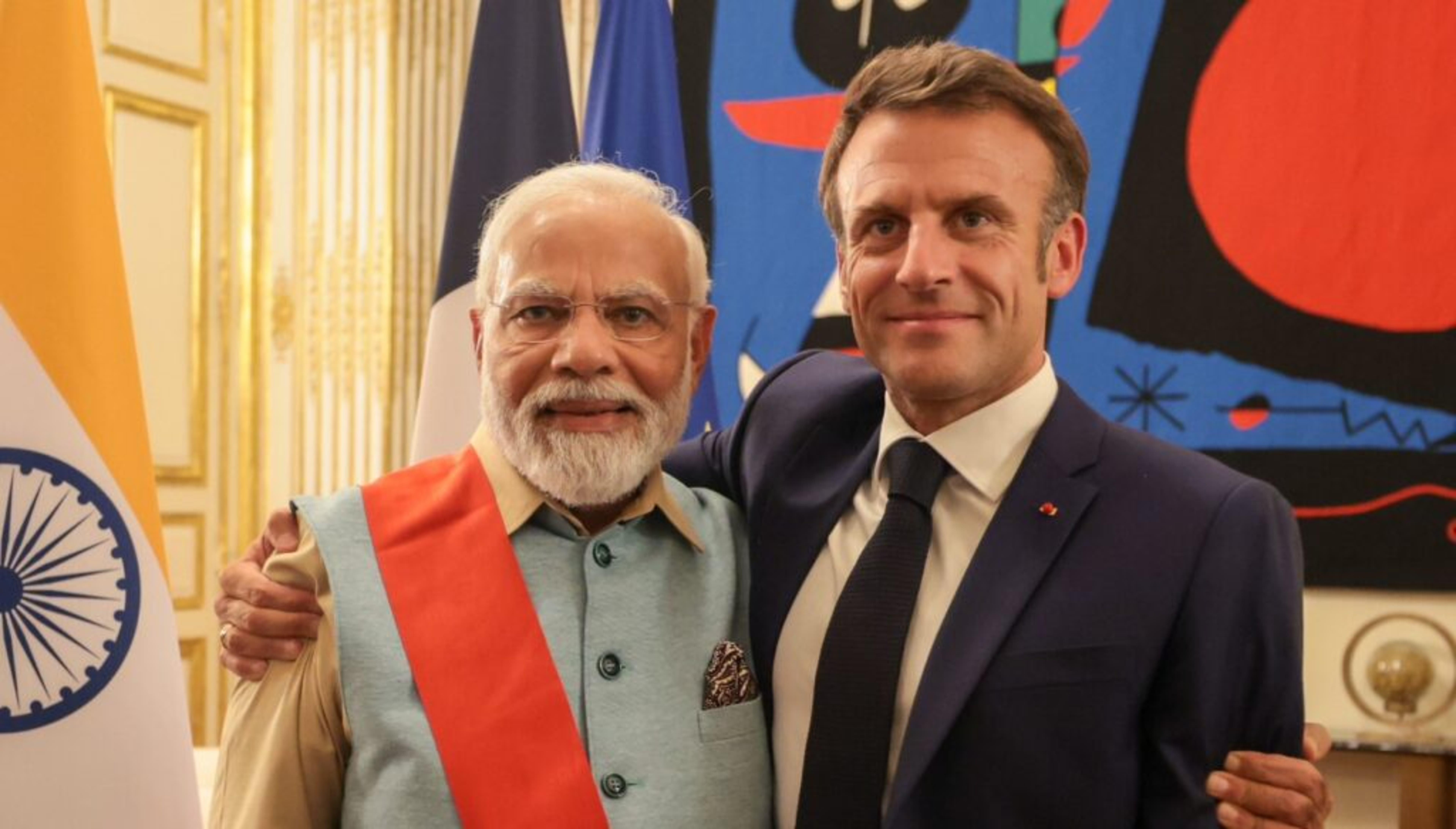 PM Modi Honoured With France&#39;s Highest Award By Emmanuel Macron