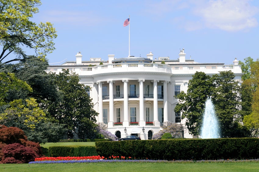 The Executive Residence's southern facade with a semi-circular portico facing the South Lawn and The Ellipse. Image Credit: Shutterstock