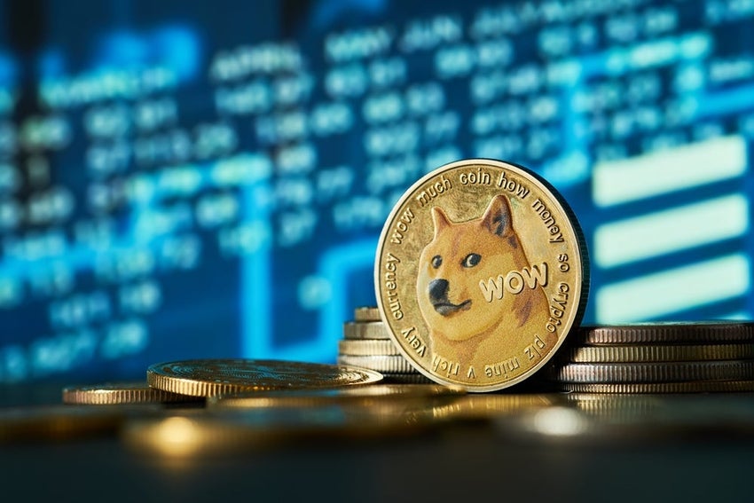 Dogecoin,Golden,Cryptocurrency,And,Blue,Graph,Background,With,Quote,Data