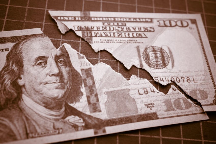 Tear,Off,Us,Dollar,Bill,Banknote,As,Chart,Graph,Falling