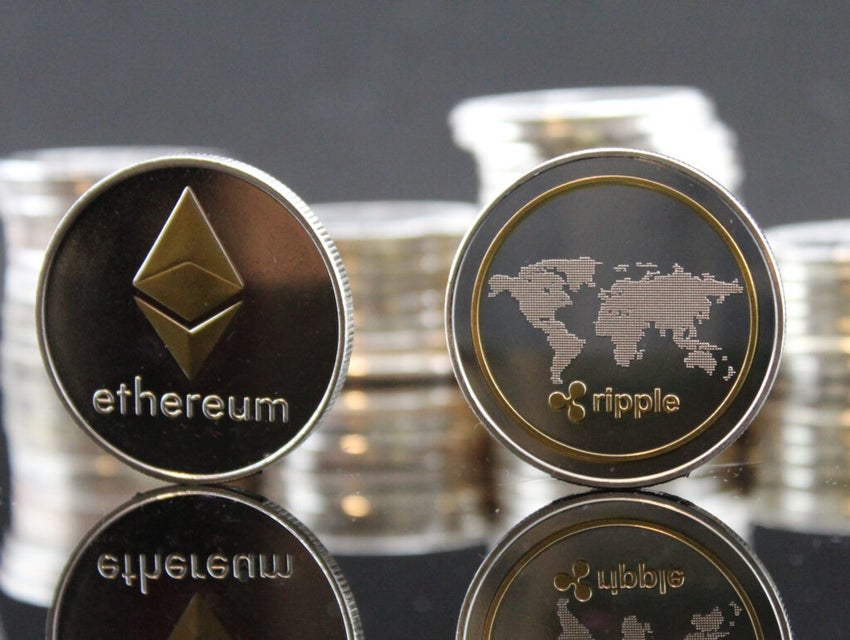 Ethereum,Eth,&,Ripple,Xrp,Coins,With,Cryptocurrency,Stacks,In