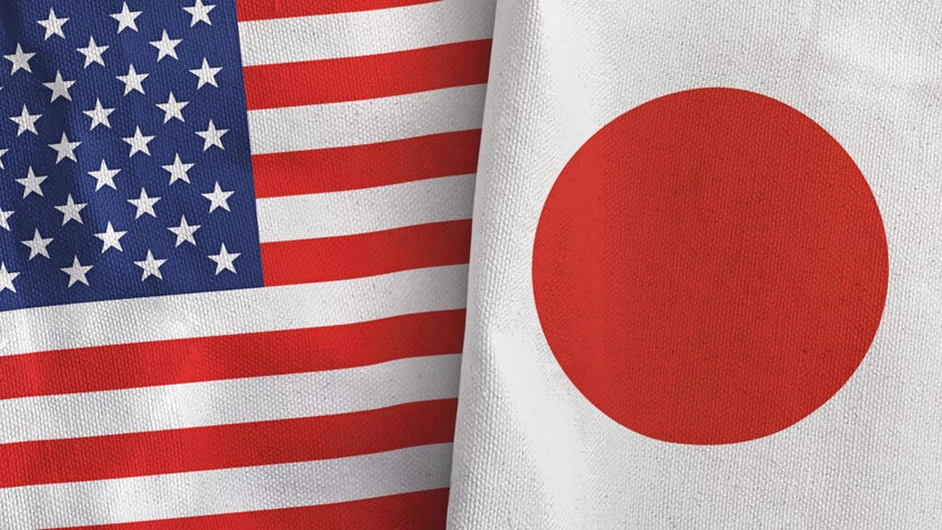 Japan,And,United,States,Two,Folded,Flags,Together,3d,Rendering