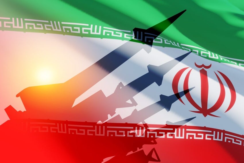 The,Missiles,Are,Aimed,On,Background,Of,Iran,Flag.,Bomb,