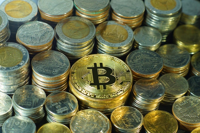 Bitcoin,Stack,With,Other,Coin,Pile,Background,,Bitcoin,Concept,,Digital