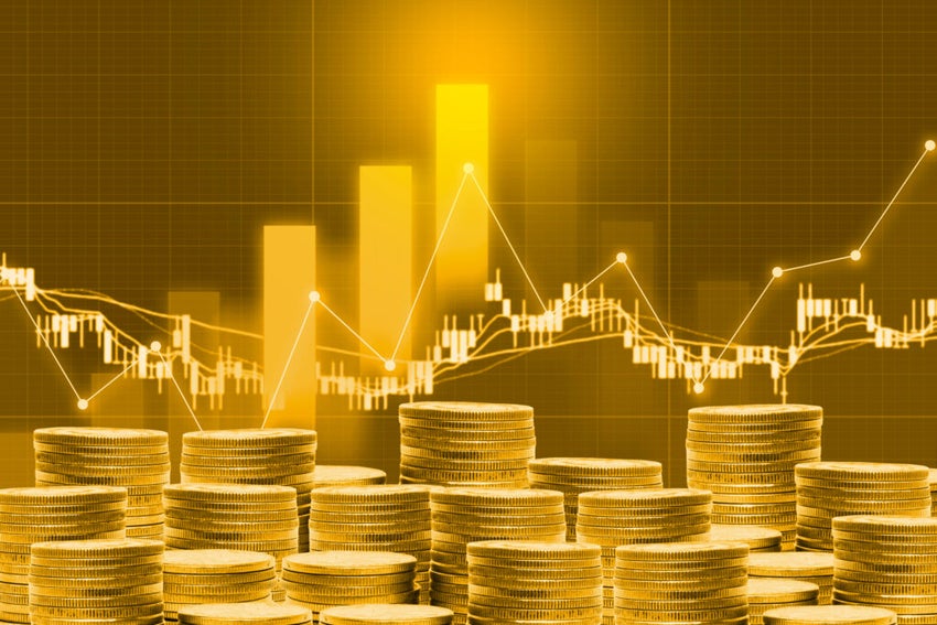 Business,Golden,Coin,Digital,Currency,On,Stock,Market,Financial,Positive