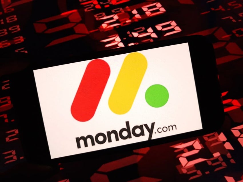 monday.com logo on phone screen