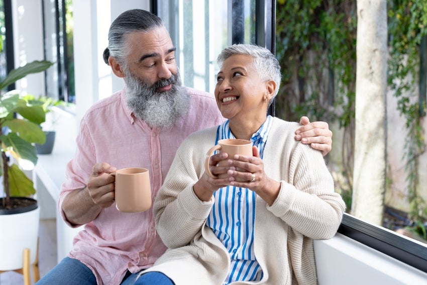old couple drinking coffee