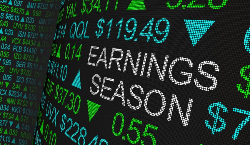 The words Earnings Season positioned within a stock chart