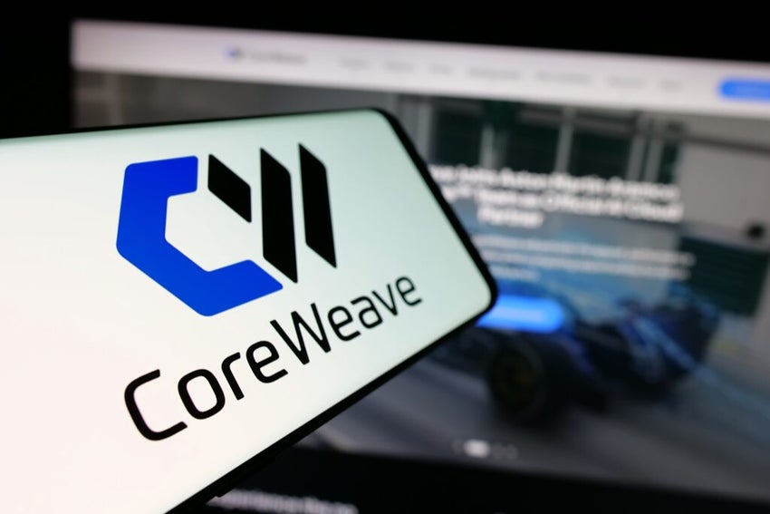 Smartphone displaying CoreWeave logo
