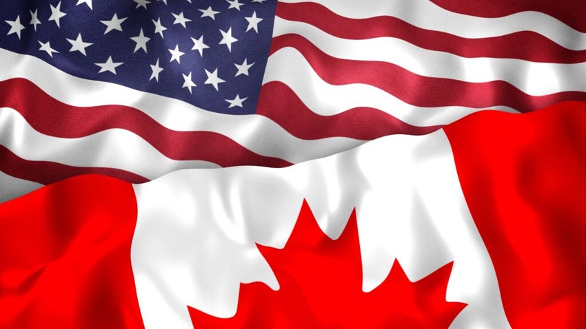 U.S. and Canadian flags side by side