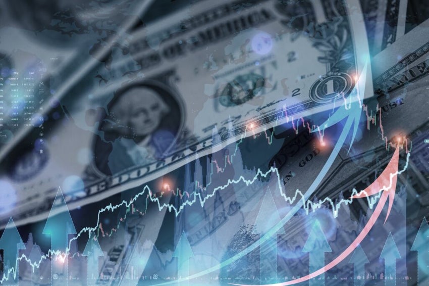 Illustration of stock market trend alongside a dollar