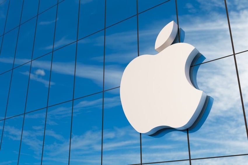 Apple's logo on a glass facade