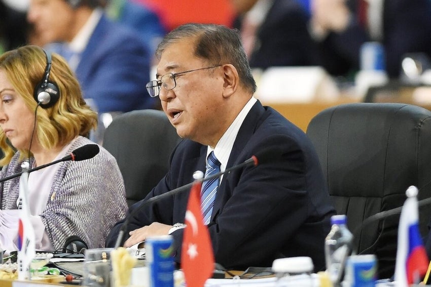 Shigeru Ishiba, Prime Minister of Japan, during a meeting at the G20 plenary
