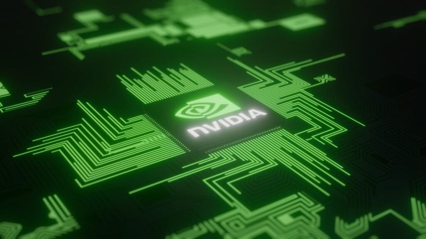 NVIDIA chip on illuminated circuit board