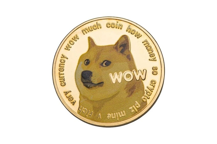 Dogecoin,Coin,Closeup,Isolated,On,White,Background.,Doge,Front,Side
