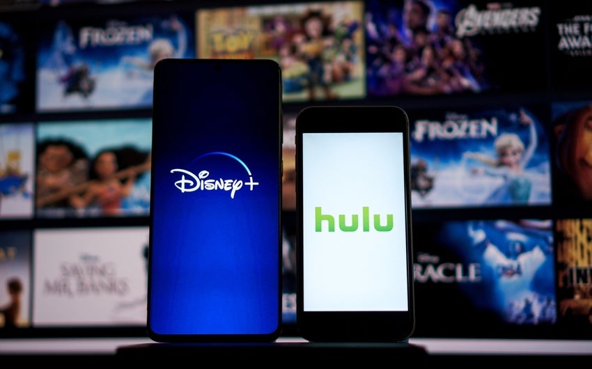 Disney+ and Hulu logo on Phone.