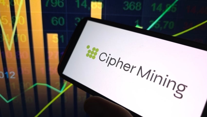 Cipher Mining company logo displayed on mobile phone