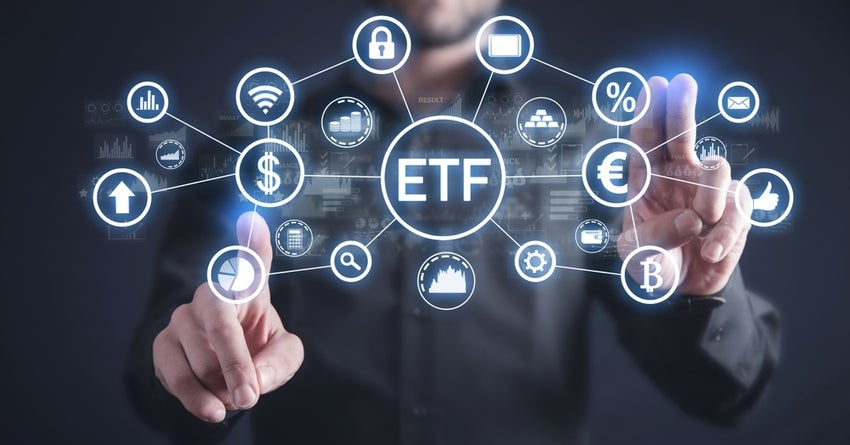 Hand circulating a screen with ETF circled in the middle