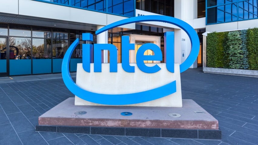 Close up of Intel sign at entrance of The Intel Museum in Silicon Valley in 2018