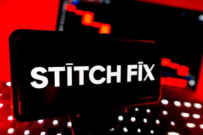 Stitch Fix logo on a cell phone with red background