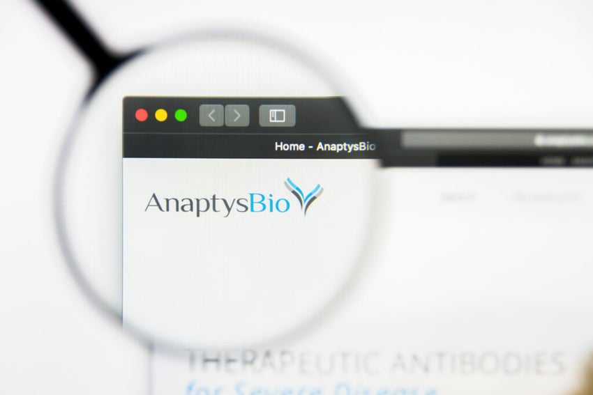 AnaptysBio Inc website homepage. AnaptysBio Inc logo visible on display screen.