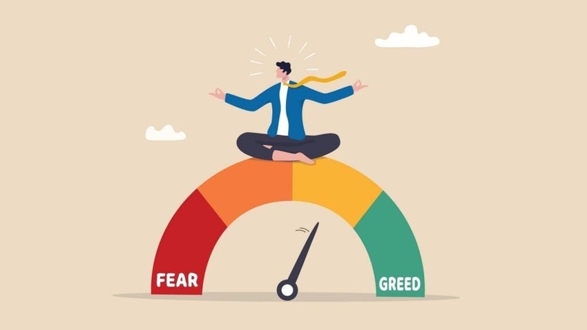 Needle showing degree of fear and greed