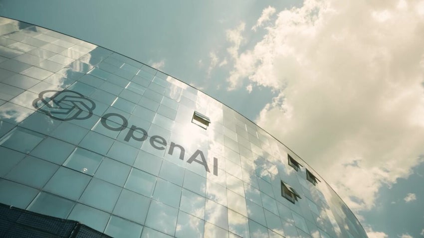 PARIS, FRANCE - AUGUST 10, 2024. OpenAI logo on the modern office building, view from below