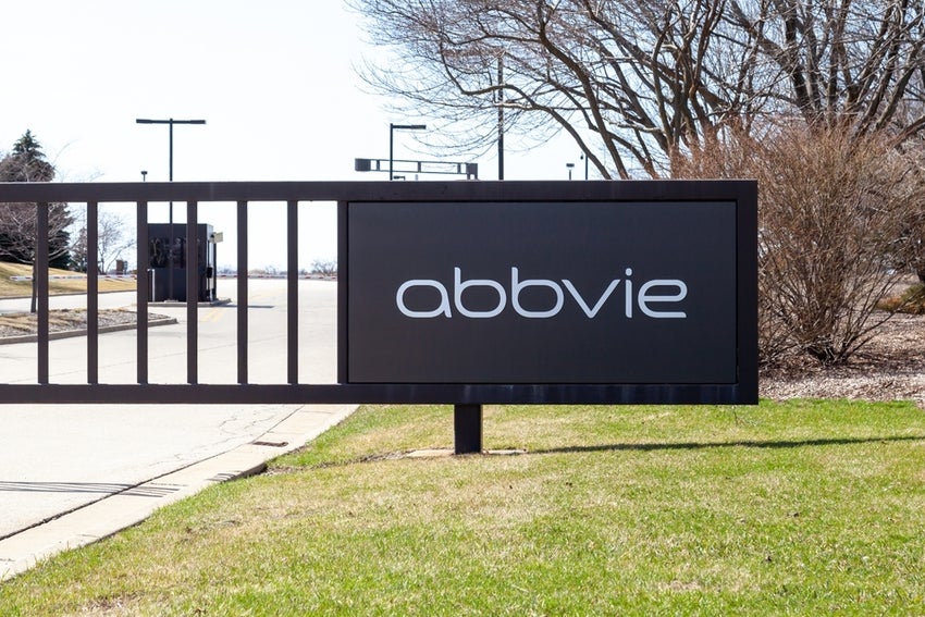 Biopharmaceutical company, Abbvie sign in front of Illinois offices.