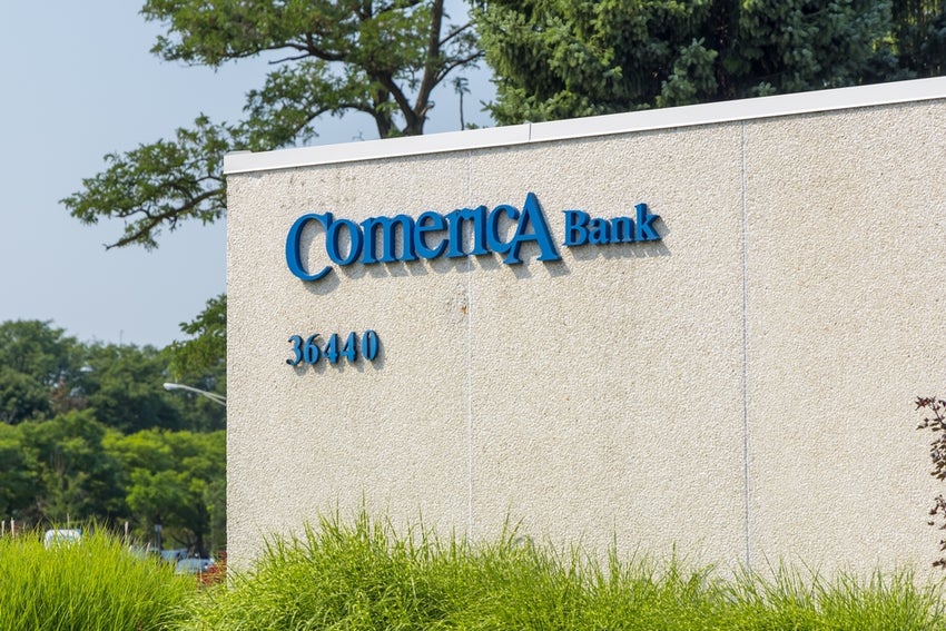 Signage of Comerica Bank at Birmingham, Michigan.