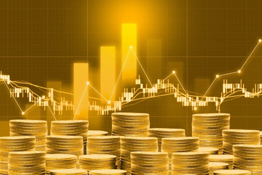 Business,Golden,Coin,Digital,Currency,On,Stock,Market,Financial,Positive