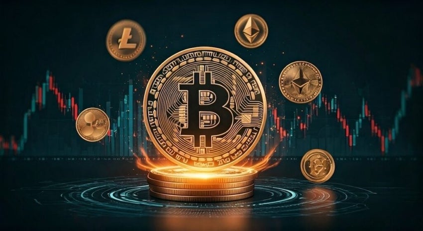 A,Futuristic,Digital-themed,Illustration,Featuring,A,Glowing,Bitcoin,Symbol,Surrounded