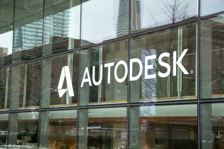 Autodesk, Inc. logo on the side of their office  technology centre in the MaRS Discovery District.