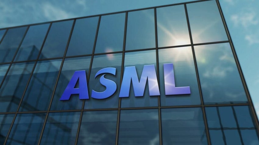 ASML logo on glass building facade.