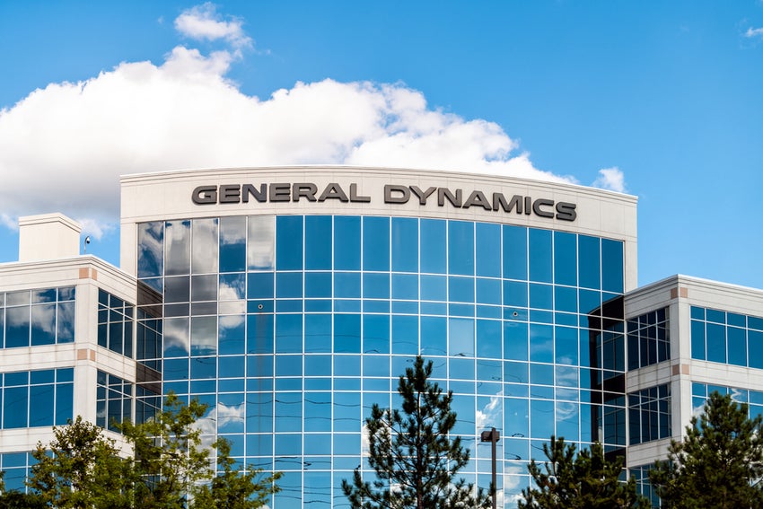 General Dynamics corporation corporate headquarters office entrance with sign in Northern Virginia