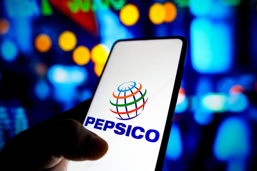 PepsiCo logo on smartphone screen colorful background.
