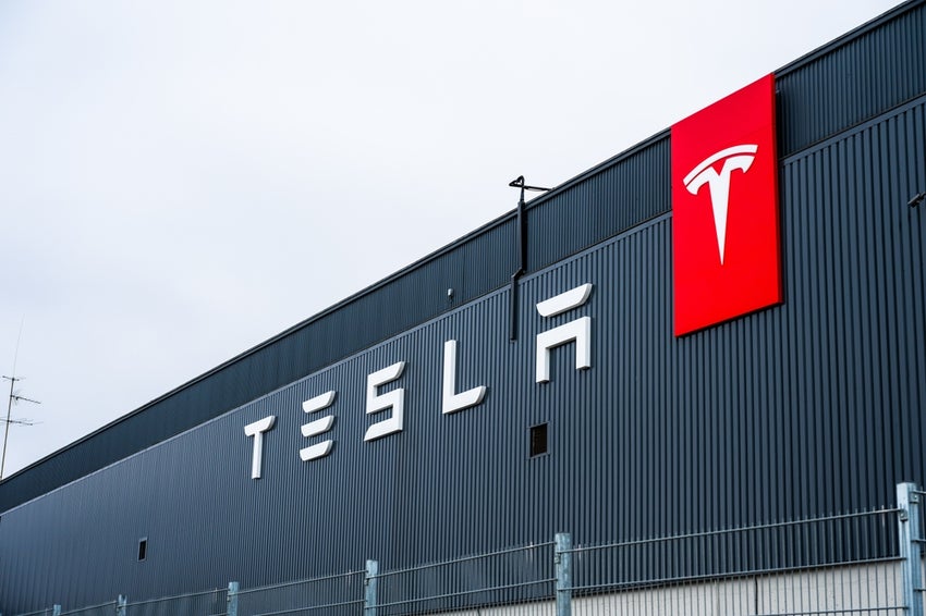 Tesla logo on a building