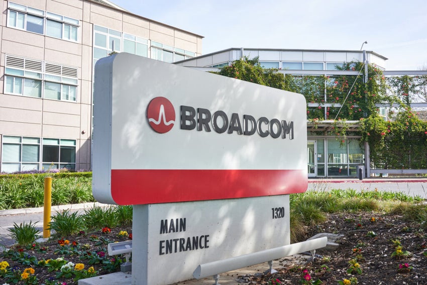 Broadcom sing in front of building