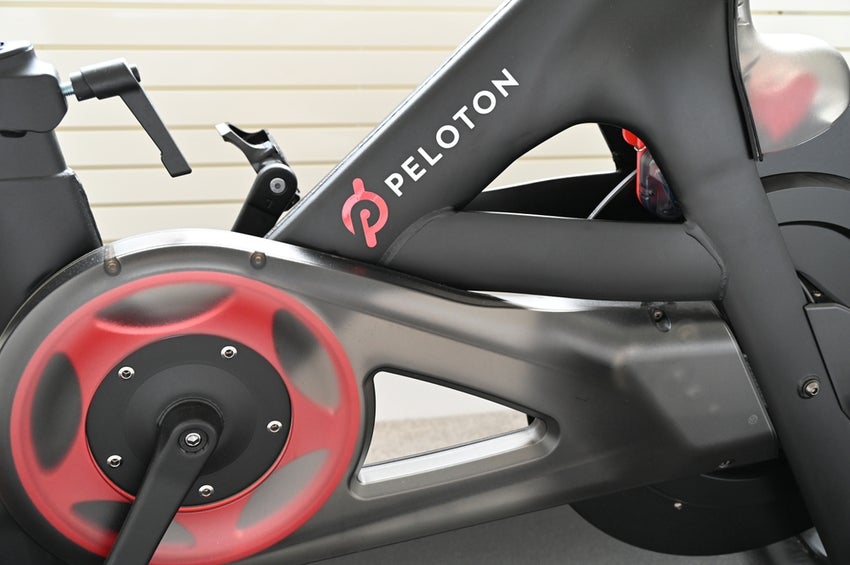 Close up shot of Peloton bike.