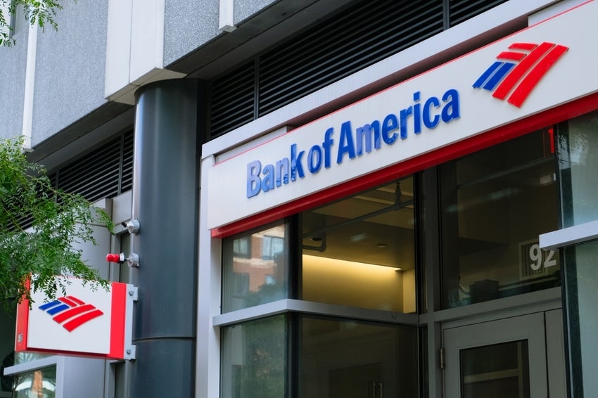 Bank of America logo sign at the office entrance