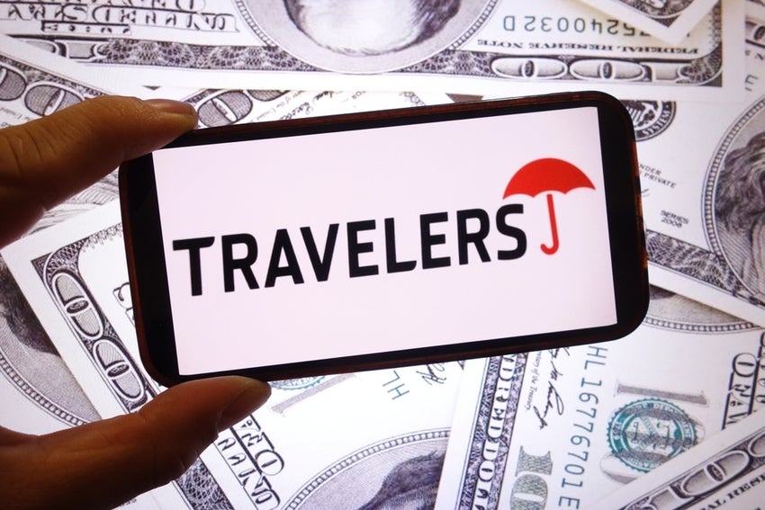 Travelers Companies logo displayed on mobile phone