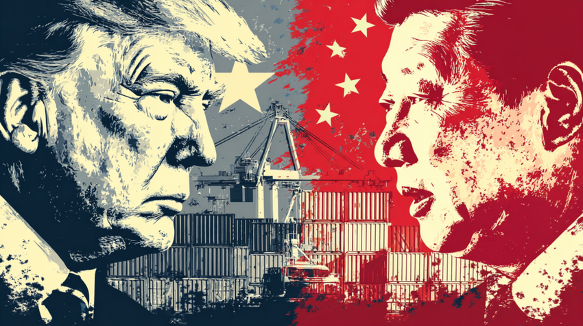 Trump and Xi face each other with angry faces