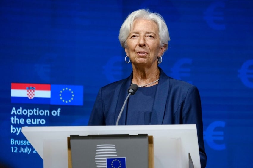 European Central Bank President Christine Lagarde participates in a signing ceremony for Croatia to join the euro in Brussels, Belgium on July 12, 2022.