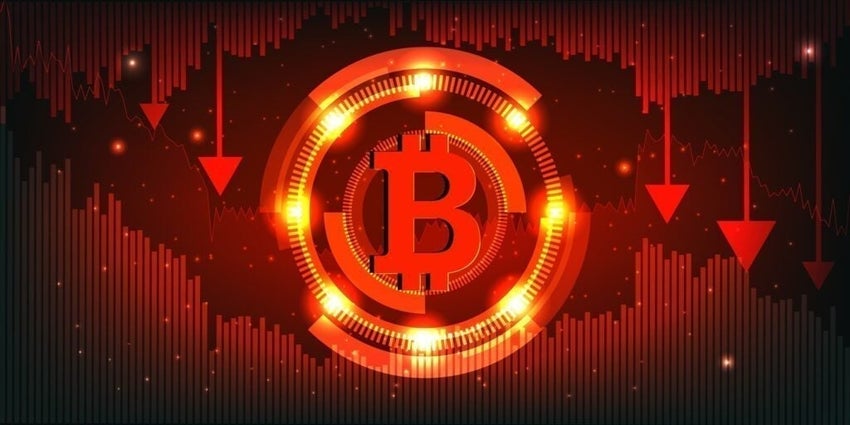 Bitcoin,Price,Falling,Down,Concept,,Digital,Cryptocurrency,On,Red,Bar