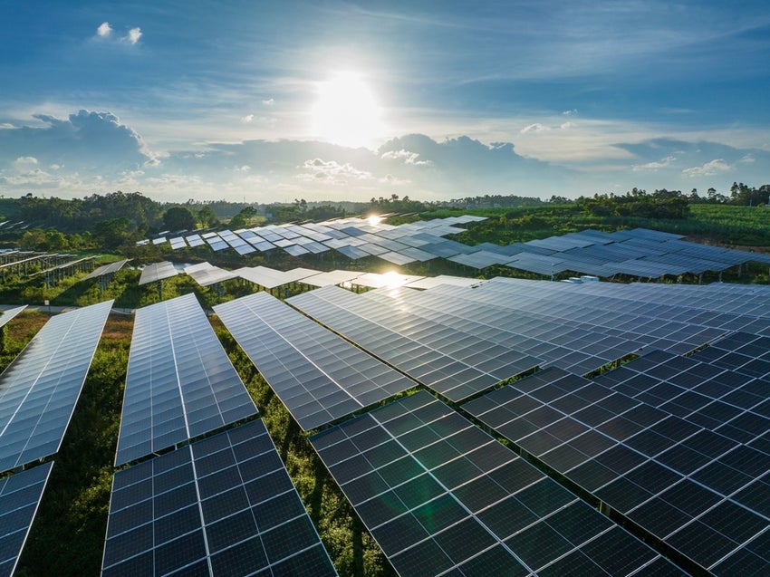 Large open field of solar panels