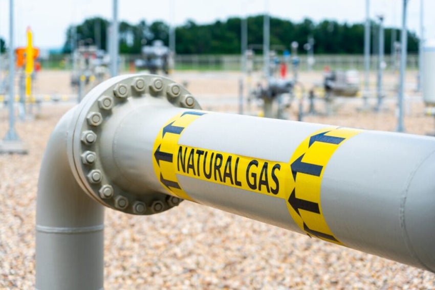 Gas,Pipeline,System,With,High,Pressure,And,Direction,Sign,At