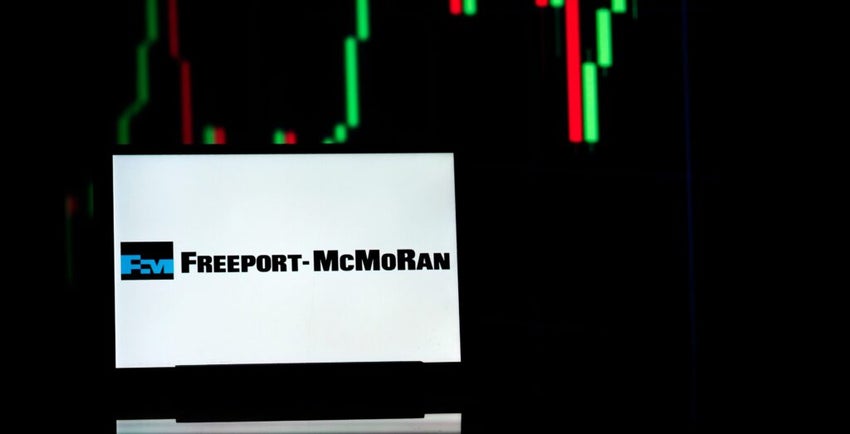 In this photo illustration, Freeport-McMoRan Inc., often called Freeport, is an American mining company logo seen displayed on a tablet.