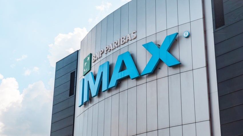 IMAX logo, cinema building exterior shot