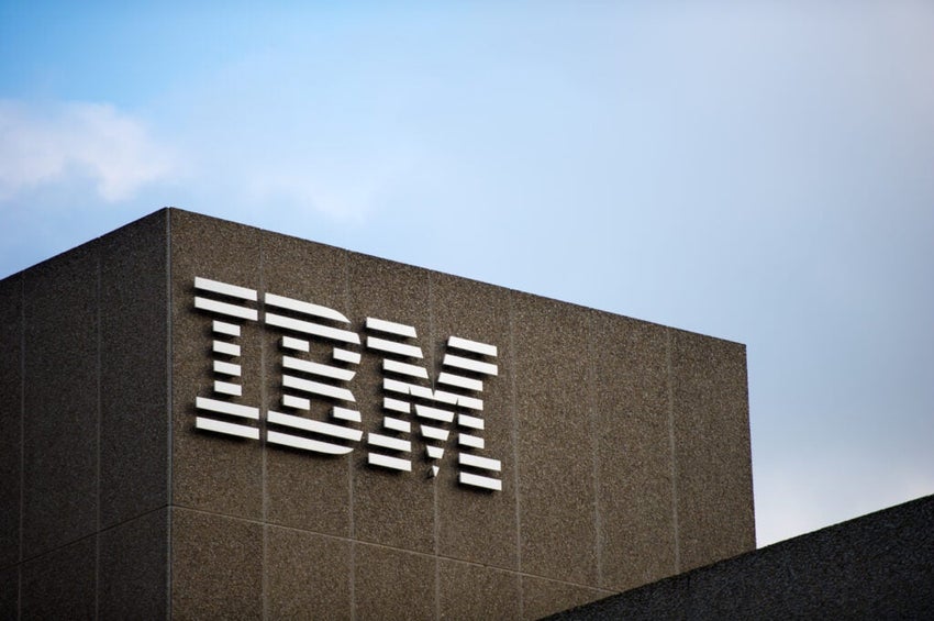IBM logo on the IBM Client Centre building on May 21, 2013 in London, UK.