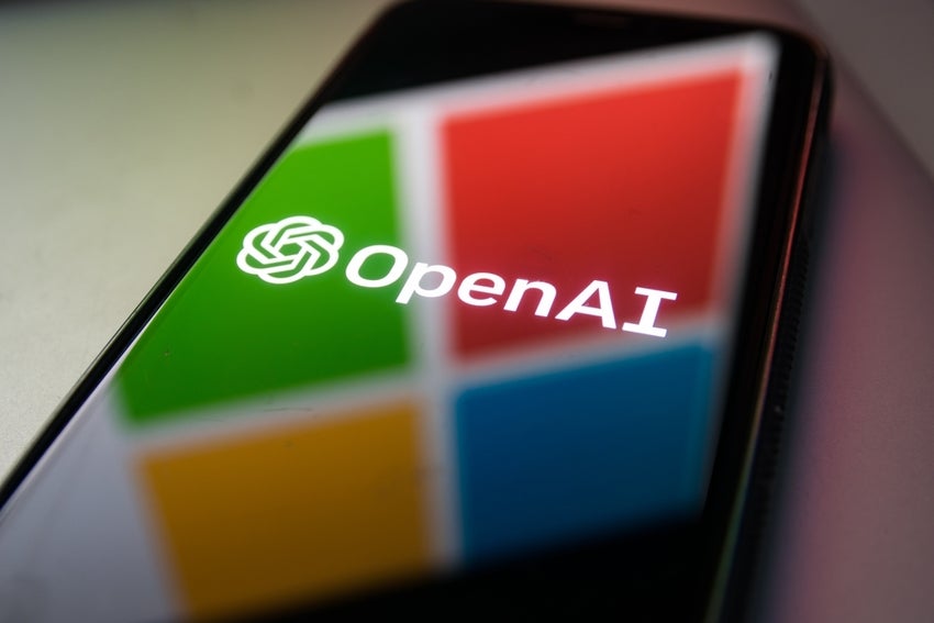 OpenAI logo superimposed over Microsoft logo