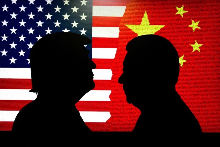 Silhouette of Donald Trump and Xi Jinping. Donald Trump vs Xi Jinping